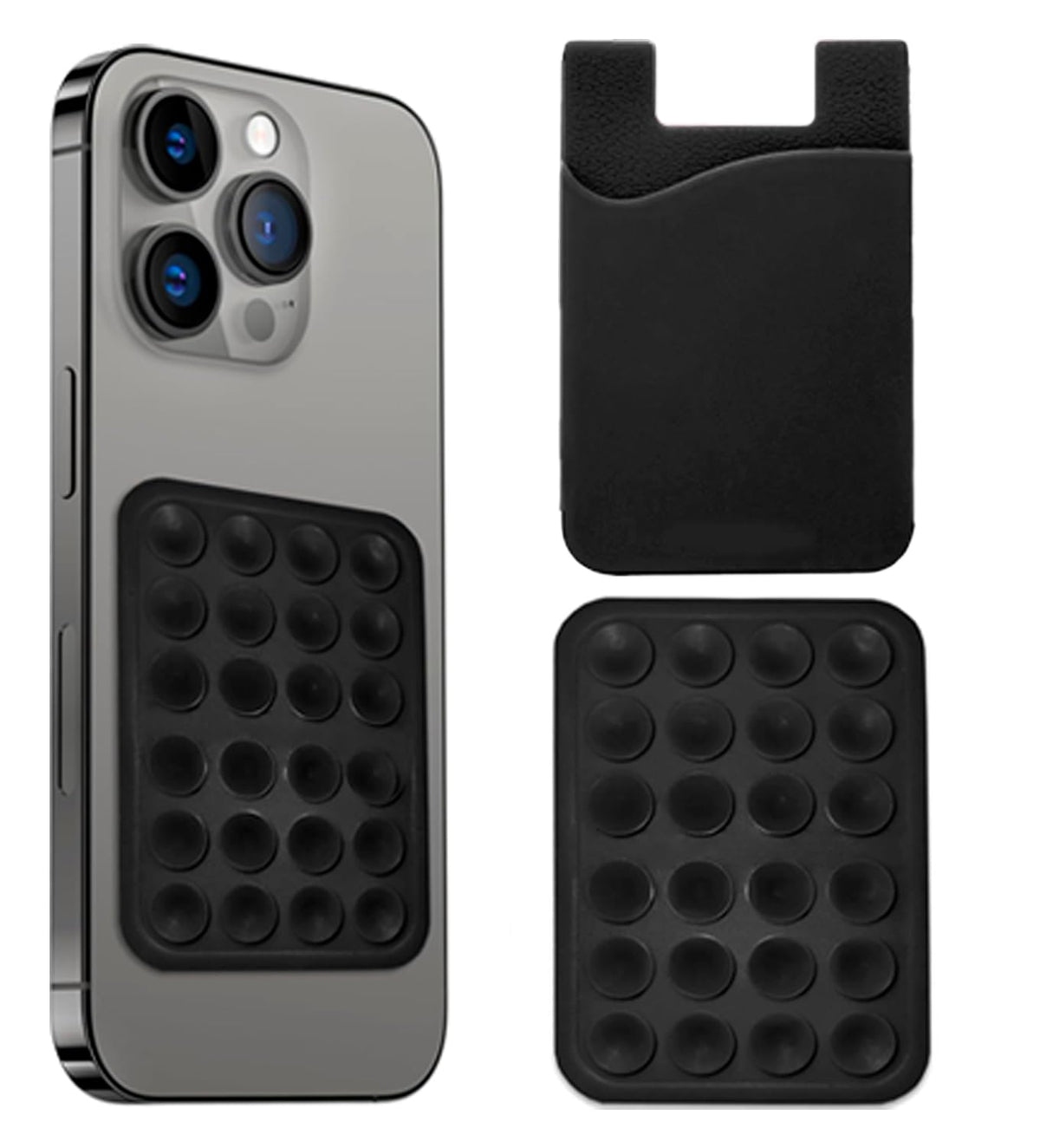 Suction Phone Case Mount Silicon Adhesive Phone Accessory for iPhone and Android Hands-Free Mirror Shower Phone Holder Tiktok Videos and Selfies - Black